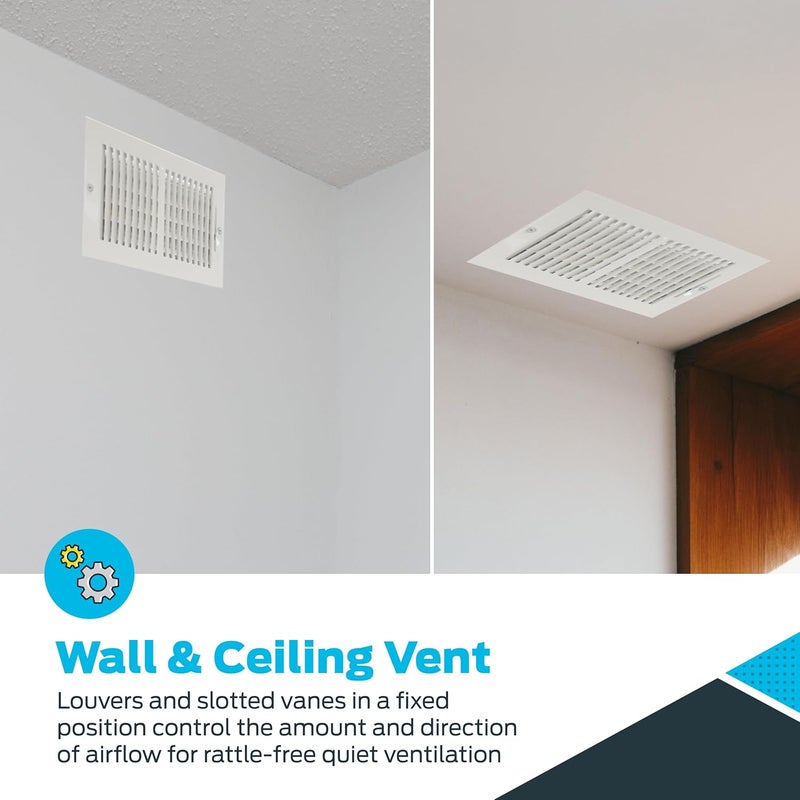EZFLO 10 x 6 Inch (Duct Opening) Air Vent Cover for Wall or Ceiling, Two-Way Ventilation Register, Solid Steel HVAC Register Cover, White, 61610 - Image 4